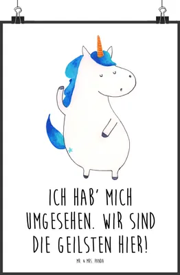 Produktbild von Mr. & Mrs. Panda Bild Einhorn Mann DIN A0 - Weiß - Geschenk, Cool, drucke, Einhörner, Familie, wanddeko, Unicorn, Plakat, Wanddekoration, Freundin, Wandbild