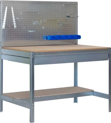 Produktbild von PROREGAL Werkbank BUFFALO mit Werkzeugwand und Schubfach | HxBxT 84x90x61cm | Traglast 400kg | Verzinkt