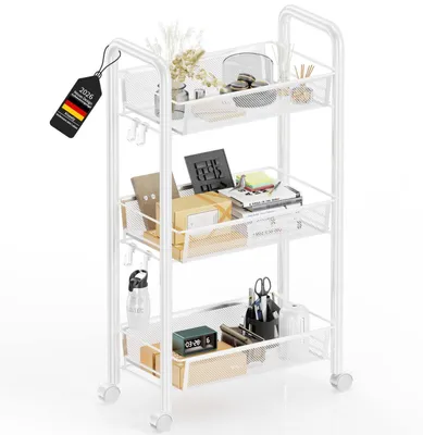 Image de Chariot de service en métal, blanc, avec 5 étagères
