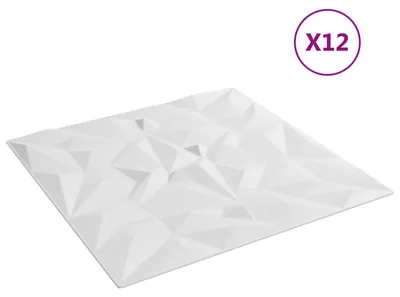 Image de Panneaux muraux vidaXL, 12 pièces, blanc, 50 x 50 cm, mousse XPS