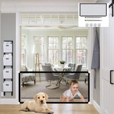 Produktbild von Ibenzoa® Sicherheitsgitter für Kinder & Haustiere, faltbar, Nylon‑Netz 110 x 72 cm – Tür‑ & Treppenschutz, inkl. 2 Spannstangen (22–73 cm) & 4 Klebehaken, werkzeuglose Montage