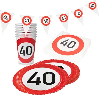 Produktbild von Happy Birthday 40 – 37-teiliges Partyset mit Tellern, Bechern, Servietten & Deko