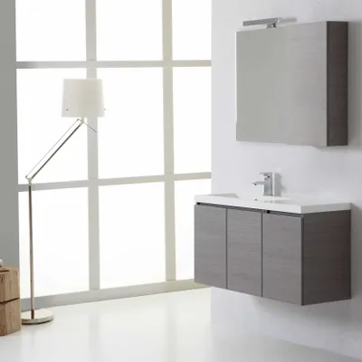 Immagine prodotto di Mobile bagno profonditá limitata con ante e pensile sinistro | Manhattan