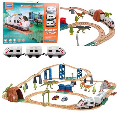 Produktbild von Interaktive elektrische Eisenbahn: Zug, Waggons, Tunnel, Vulkan, Dinosaurier, 95 cm