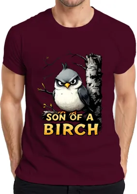 Produktbild von SON OF A BIRCH lustiger Vogel grimmig Birke Cartoon Geschenk Wald Herren T-Shirt, Burgundy, S