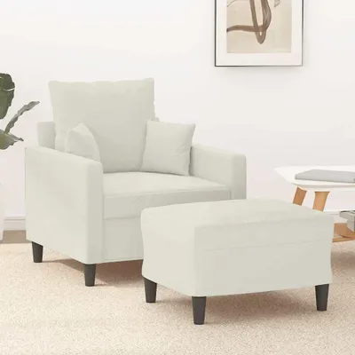 Produktbild von Sessel mit Hocker in Creme, 60 cm, Samt