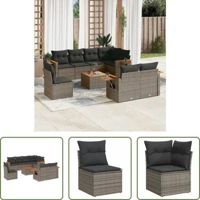 Produktbild von The Living Store 9-tlg. Garten-Sofagarnitur mit Kissen Grau Poly Rattan