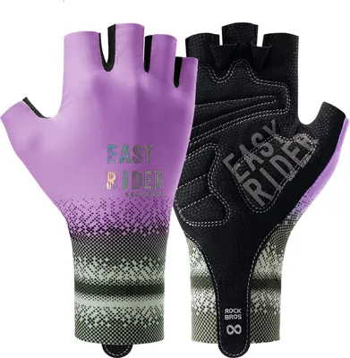 Produktbild von ROCKBROS kurze Fahrradhandschuhe Mountainbike Handschuhe Atmungsaktiv, Radhandschuhe Stoßdämpfend, Halbfinger-Handschuhe für MTB Violett L