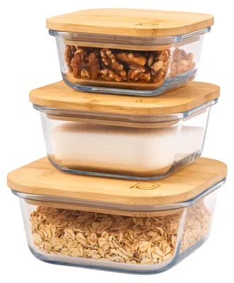 Produktbild von eluno Glas Aufbewahrungsdosen 3er-Set inkl. Bambusdeckel, Frischhaltedosen, quadratisch