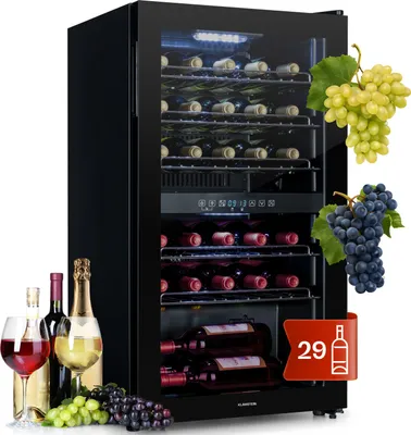 Produktbild von Klarstein Weinkühlschrank, 2 Zonen Getränkekühlschrank Klein, Freistehender Kleiner Weinschrank 80L, Wein-Kühlschrank mit Glastür, Indoor/Outdoor Flaschenkühlschrank, Wine Fridge 29 Flaschen