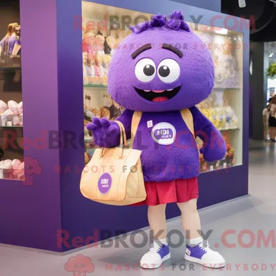Zdjęcie produktu dla Maskotdraktfigur REDBROKOLY Purple Meatballs z i miniskjørt i vesker