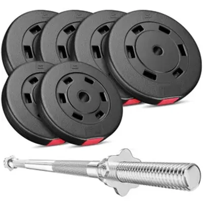 Produktbild von Hop-Sport Hantelset 59 KG Langhantel Langhantelstange Hantelcheiben Gewichte 4 x10 kg + 2 x 5 kg
