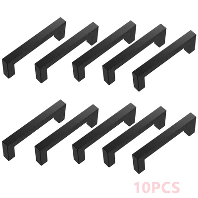 Produktbild von 10 Stück Möbelgriffe, Schwarz 160mm lochabstand Küchengriffe, Edelstahl Schubladengriffe, Schrankgriffe Türgriffe, Küche Quadrat Griffe