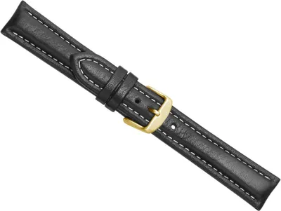 Produktbild von Herzog Bio Kalbsleder > Uhrenarmband XL schwarz > weiße Naht , Stegbreite:22mm, Schließe:Gelbgolden
