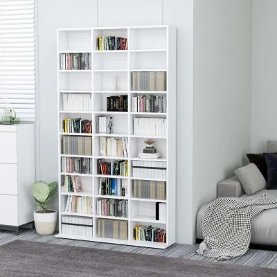 Image de Meuble TV blanc de 102x16x177,5 cm, en bois traité, avec plusieurs étagères pour le rangement et le bureau