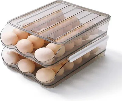 Image de Bac à œufs de grande capacité pour le réfrigérateur, rangement en verre transparent et plastique pour le stockage des œufs (2 niveaux)