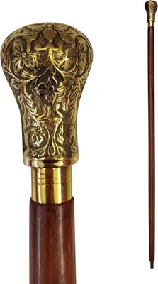 Produktbild von Blattornament Spazierstock aus Holz mit goldenem Griff aus Metall
