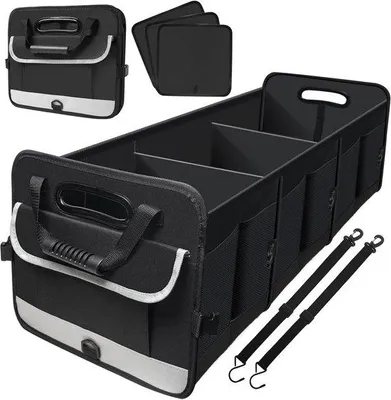 Image de Grand coffre de rangement pliable pour voiture, 95 litres - Avec plusieurs poches et sangles réglables - Idéal pour les voyages, le camping et les courses - Convient aux SUV, aux camions et aux voitures particulières