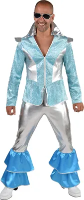 Produktbild von M220293-L silber-türkis Herren Disco Anzug Dancing King Kostüm Rock-Space Gr.L=56