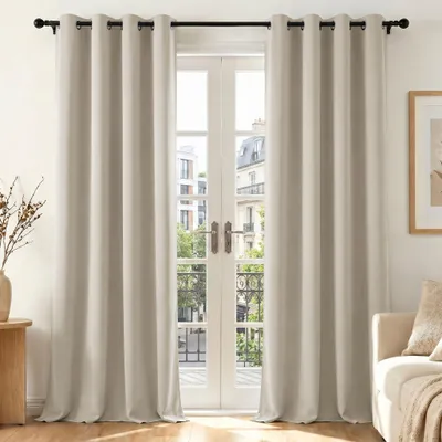 Productafbeelding van Verduisterend gordijn met ringen set van 2 140 x 230 cm zandivoor