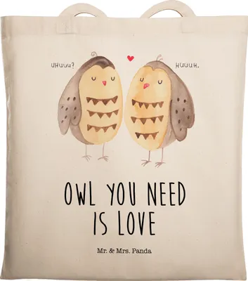 Produktbild von Mr. & Mrs. Panda Jutebeutel Eulen Liebe - Transparent - Geschenk, Tote Bag, Wortspiel, Eule, Tragetasche, Tasche, Liebesspruch, Schultasche, Pärchen, Hochzeit Spruch