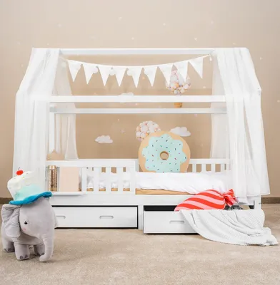 Produktbild von Alavya Home® Schubkasten 2er-Set - aus massiver Kiefernholz Schubladen auf Rollen für Kinderbett