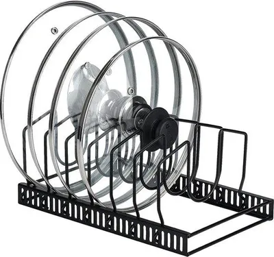 Image de Porte-couvercles métallique avec 7 compartiments réglables, idéal pour les ustensiles de cuisine, noir
