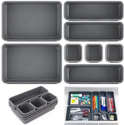 Image de Lot de 8 rangements pour tiroirs, antidérapants, pour le bureau, la cuisine, boîtes de rangement