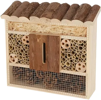 Produktbild von PolkaHome® Insektenhaus als Nist- und Überwinterungshilfe aus Naturholz, 28 x 29 x 8 cm, Braun