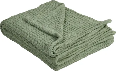 Zdjęcie produktu dla BELIANI Narzuta na łóżko zielona bawełniana 150 x 200 cm z gofrową teksturą salon sypialnia tekstylia