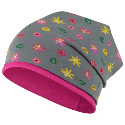 Produktbild von Mütze Beanie Übergangsmütze Mädchen Baby Zwillinge Blumen, Gr. 46/48, grau/pink