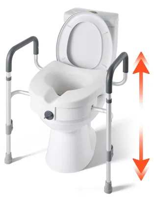 Obrázok produktu pre SucceBuy, zvýšenie sedadla na toaletu s opierkami, nosnosť 159 kg, nastaviteľná výška 127 mm a robustná hliníková konštrukcia – ideálne pre seniorov, dospelých s obmedzenou pohyblivosťou a osoby so zdravotným postihnutím