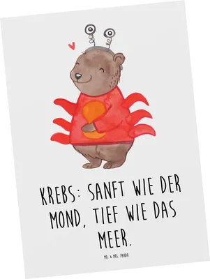 Produktbild von Mr. & Mrs. Panda Grußkarte Krebs Astrologie - Weiß - Geschenk, Postkarte, Sternzeichen, Postkarten, Tierkreiszeichen, Ansichtskarte, bildkarte, Ansichtskarten
