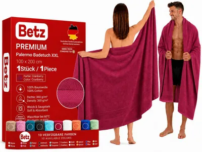 Produktbild von Betz Badetuch XXL 100x200 cm 100% Baumwolle – Weiches Frottee Saunatuch & Strandtuch – Pflegeleicht & saugstark – Palermo Serie – Farbe Cranberry