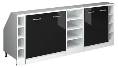 Produktbild von Küchenschrank für Dachschrägen Vicco R-Line Schwarz Hochglanz 210 cm 5er Set Schrankkorpuss 60 cm Tiefe, Model 60419