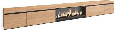 Image de COZY Meuble TV, Banc Télé, 368x35x45cm, Cheminée électrique XXL, Chêne