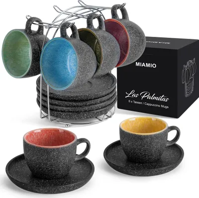 Produktbild von MIAMIO - Cappuccinotassen Set 6 teilig mit Untertassen & Ständer (6 x 190 ml)