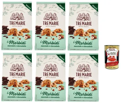 Produktbild von Tre Marie Biscotti i Morbidi Nocciole e Cioccolato, Kekse mit Schokoladentropfen und knackigen Haselnusskörnern 6x 300g + Italian Gourmet Polpa di Pomodoro 400g