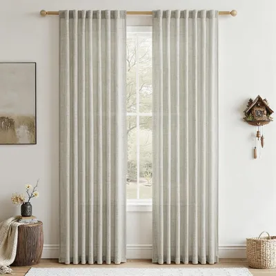 Obrázek produktu pro Záclony s vzhledem lnu, sada 2 kusů, výška 220 cm, šířka 140 cm, poloprůhledné