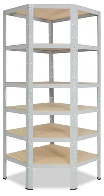Immagine prodotto di shelfplaza OFFICE 180x60x30 cm scaffale angolare in grigio chiaro con 6 ripiani e 145 kg di portata per ripiano