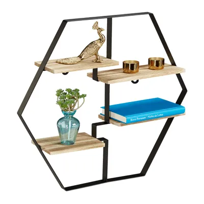 Obrázok produktu pre Nástenná polica Hexagon RD8929 drevo-čierna
