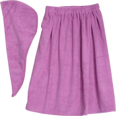 Produktbild von Saunakilt für Damen, kuschelig weicher Sarong-Kilt mit Klettverschluss und Spa-Haartuch-Wickeltuch aus Baumwolle, 150 x 90 cm