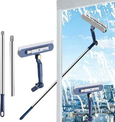 Obrázok produktu pre Sada stierok na sklo 2 v 1 – teleskopická, modrá, 120 cm, výsuvná, na okná, zrkadlá, sprchy