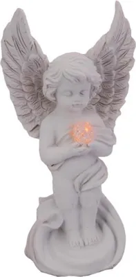 Zdjęcie produktu dla Stojący Aniołek z LED 17 cm - Biała Dekoracja Cmentarna z Bezpiecznym Oświetleniem