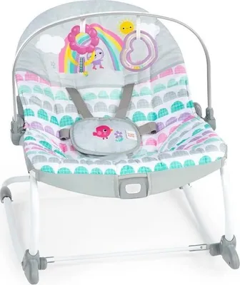 Produktbild von Babywippe, Bright Starts Transat Arc-en-Ciel, Rosa, Beruhigende Vibrationen, 2 Liegepositionen, Bis zu 18 kg