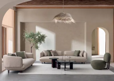 Productafbeelding van Moderne designbank, beige kleur, met afgeronde vormen