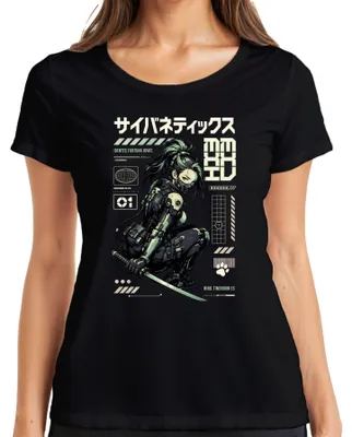 Zdjęcie produktu dla Cybernetics, Nihil Timendum Es, Katana, Anime, Japonia, Y2K, Manga, Koszulka damska, czarna, rozmiar M