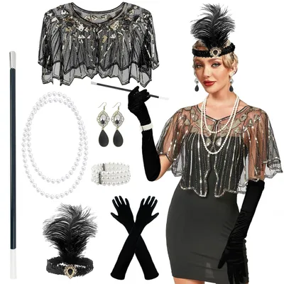 Imagen del producto de TRANKIELO® - Accesorios para el cabello de los años 20 para mujer – Accesorios estilo "flapper" en color – Perfectos para Halloween y fiestas