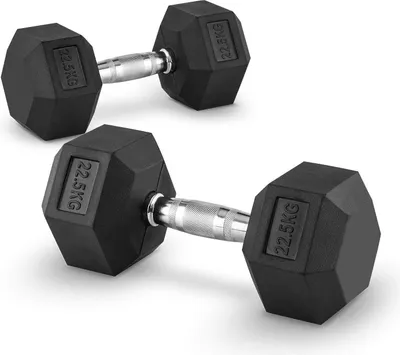 Produktbild von 22,5 kg Hexagon Kompakthantel Paar, Hex Hantel Gummi, Hex Kompakthantel