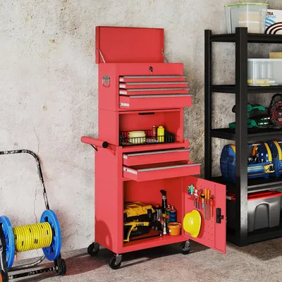 Obrázek produktu pro Nářadová vozík s 6 zásuvkami a 2 skříňkami | Barva: Červená | Rozměry: 33,5 x 60,5 x 131 cm